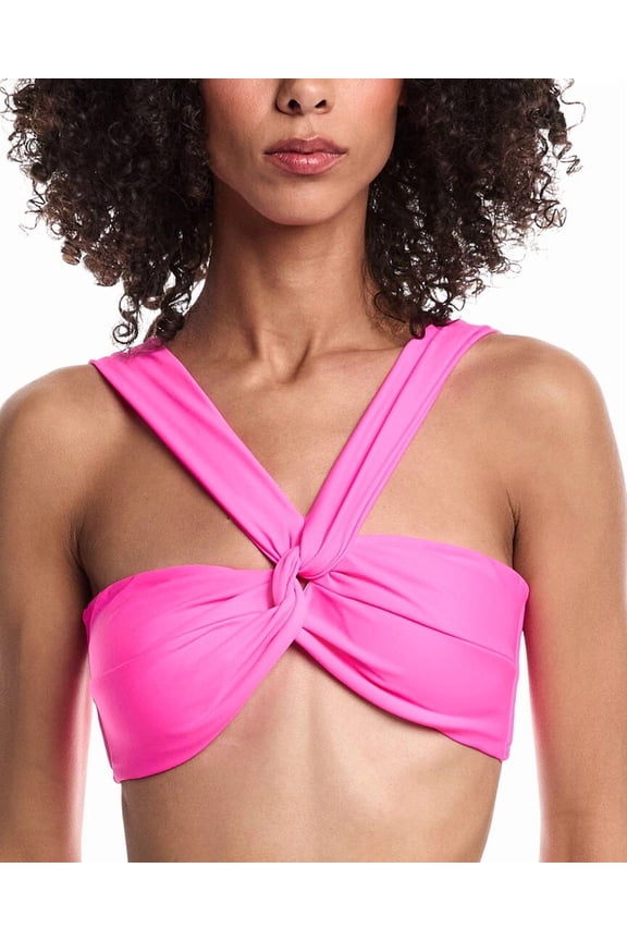 Milly womens  Olivia Solid Draped Bandeau Bikini Top, l, Pink