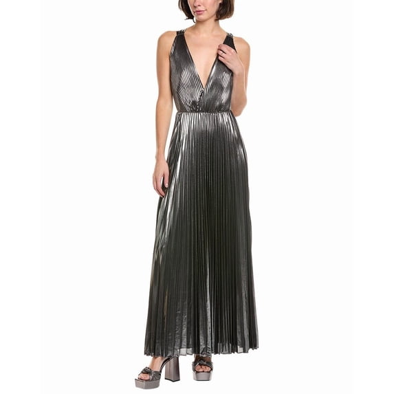 Milly womens Oria Pleated Lame Maxi Dress, 2, Metallic