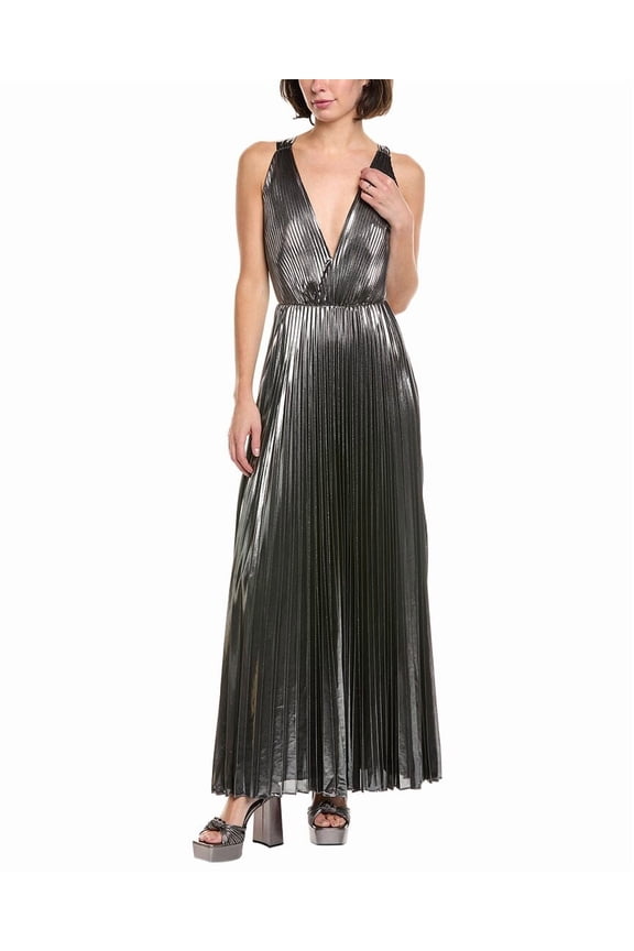 Milly womens Oria Pleated Lame Maxi Dress, 6, Metallic