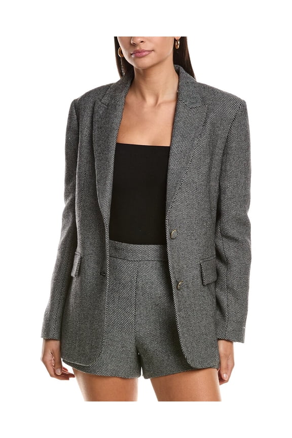 Milly womens  Palmer Tweed Wool-Blend Blazer, 10, Grey