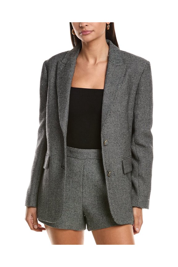 Milly womens  Palmer Tweed Wool-Blend Blazer, 6, Grey
