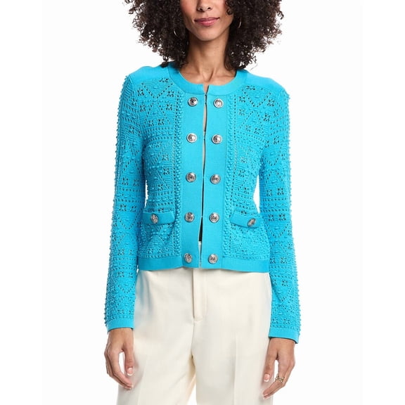 Milly womens Pointelle Knit Jacket, s, Blue