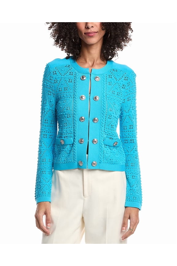 Milly womens Pointelle Knit Jacket, s, Blue