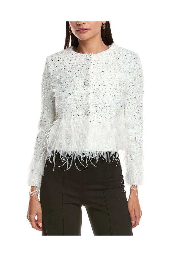 Milly womens Richele Metallic Tweed Button Up Jacket, 0, White