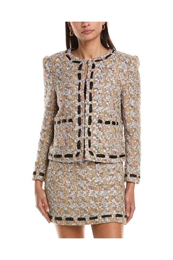 Milly womens  Roman Gold Tweed Ribbon Jacket, 6, Yellow