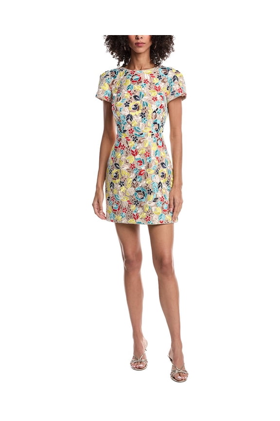 Milly womens Rowen Floral Mini Dress, 10, Tan