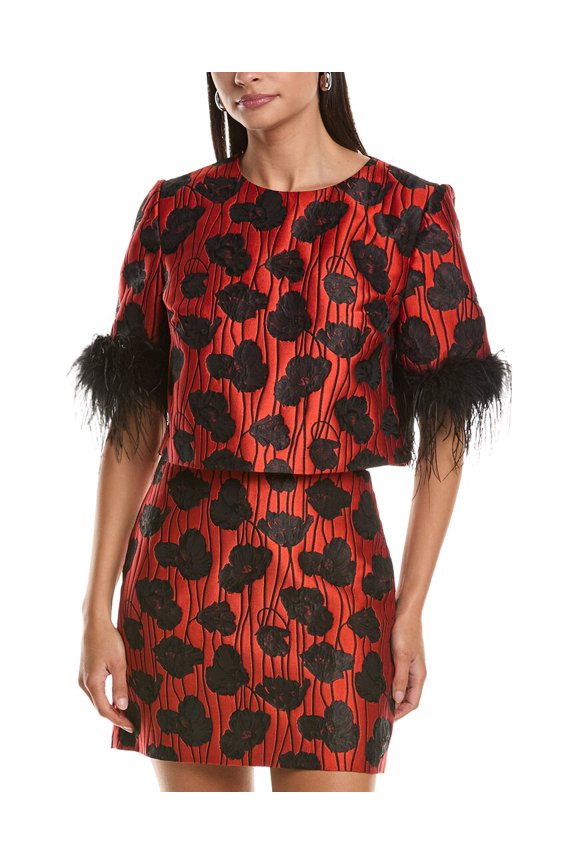 Milly womens  Ruthe Jacquard Top, m, Red