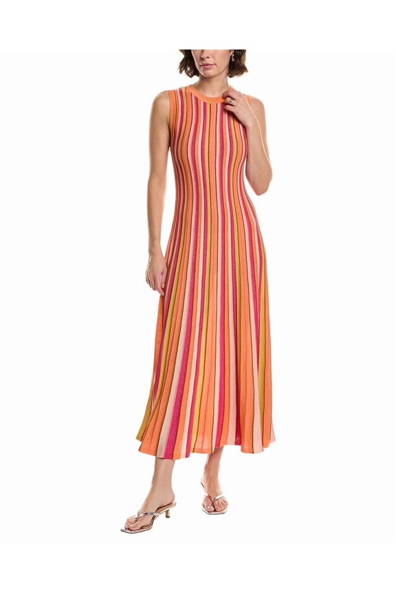 Milly womens Stripe Midi Dress, m, Orange