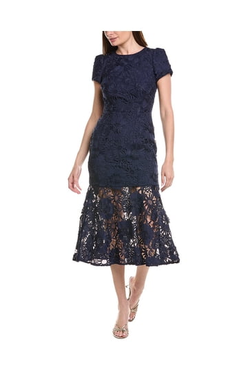 v neck midi dress short sleeve Floral V-Neck Midi Dress - Blue & White