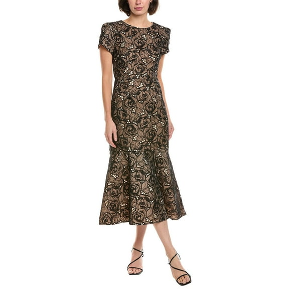 Milly womens  Tahlia Rose Organza Embroidered Midi Dress, 0, Black