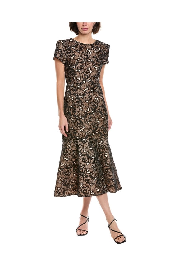 Milly womens Tahlia Rose Organza Embroidered Midi Dress, 2, Black