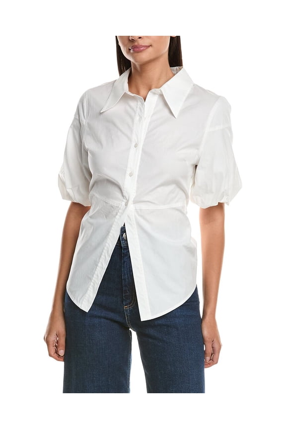 Milly womens  Tie Back Poplin Button Down Shirt, l, White