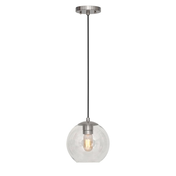 Milo 1-Light Brushed Nickel In. Glass Pendant with Clear Globe Glass - Brushed Nickel