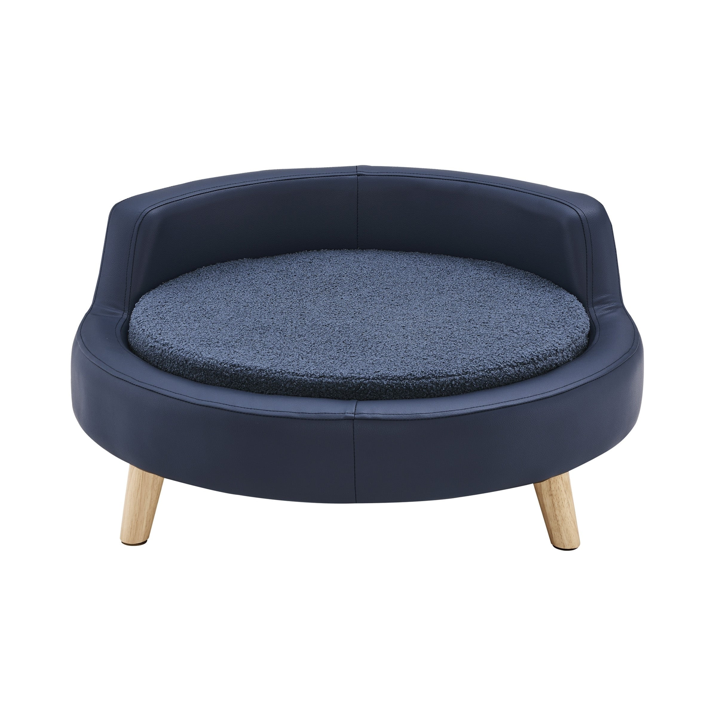 Large Navy Sherpa Elevated Dog Bed with Wood Legs