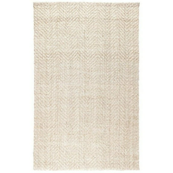Milo 5 x 8 Area Rug, Handwoven Chevron Pattern, Ivory White Cotton Fabric