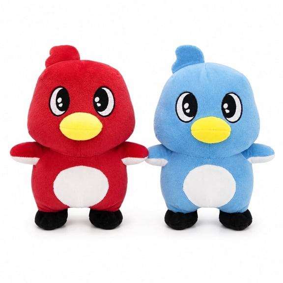 Milo And Chip Plush Doll Set, 2-Pack 9.8 Inch Red and Blue Penguin Stuffed Characters, Ages 14+, Gaming Desk Shelf Decor Gift
