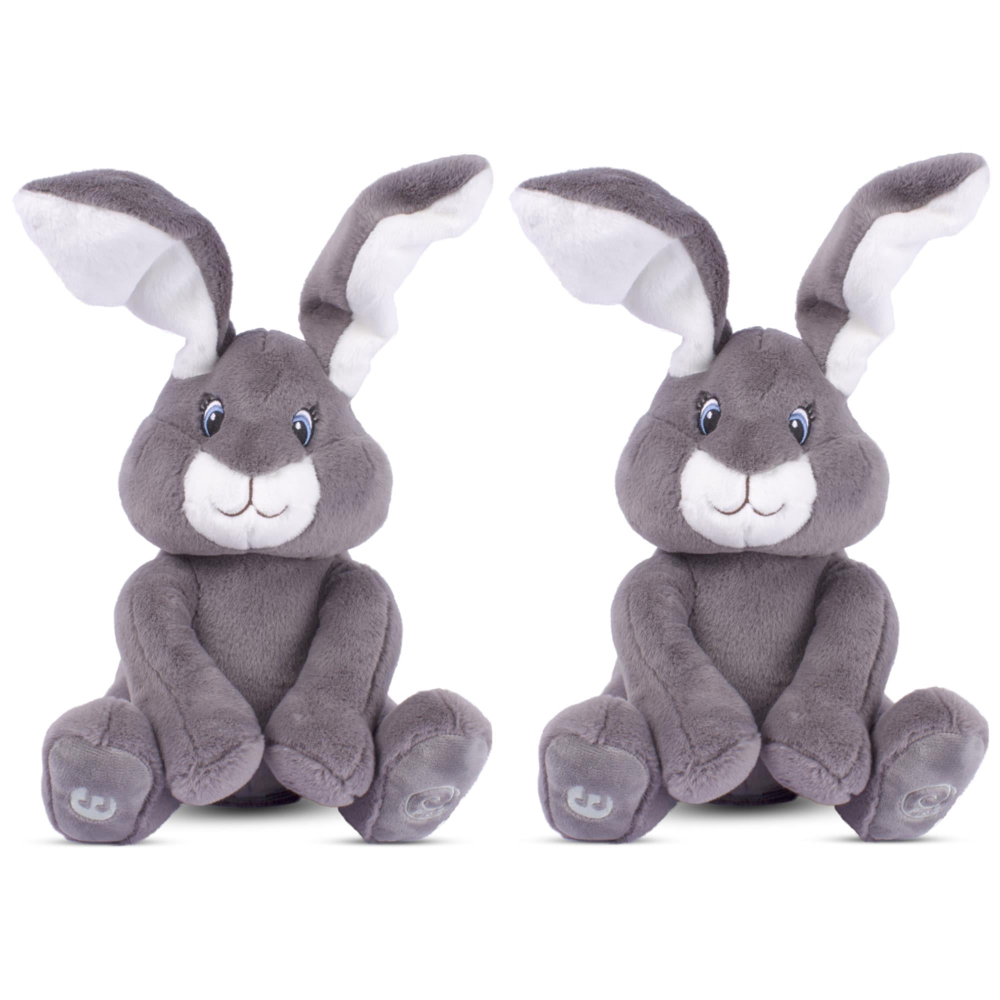Milo Bunny Stuffed Animal - Animated Interactive Soft Bunny Plush Toy with Peek-a-Boo Feature and Singing Songs - Perfect Baby Stuffed Animal Gift for Ages 0 and Up, (Set of 2, Grey) by Dimple