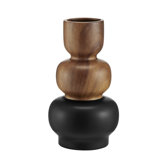 Milo Trinnet Three Tiered Stack Modern Two Tone Tabletop Vase - Black and Walnut - Large