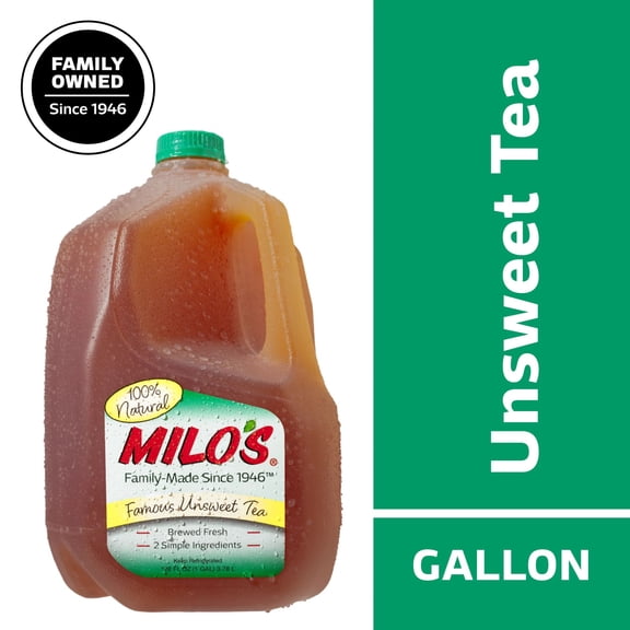 Milo's Famous Unsweet Tea, Refrigerated Iced Tea, 128 fl oz Gallon, No Preservatives, 100% Natural, Brewed Fresh Daily