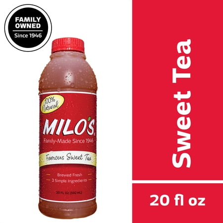 Milo's Famous Sweet Tea, Refrigerated Iced Tea, 20 fl oz Bottle, 100% Natural, No Preservatives, Brewed Fresh Daily