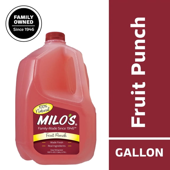 Milo's Fruit Punch, Refrigerated Juice Drink, 128 fl oz Gallon, 100% Natural, No Preservatives, Made Fresh Daily
