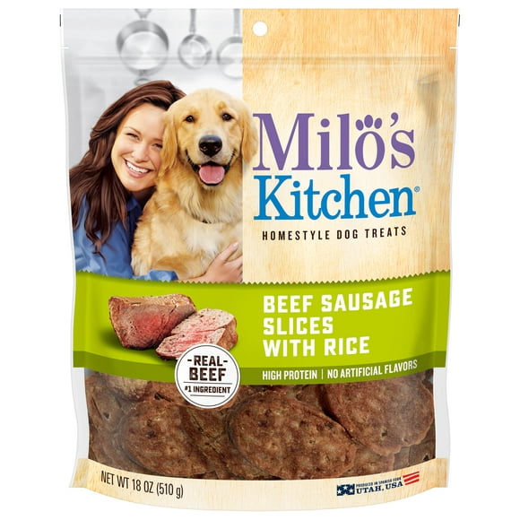 Milo's Kitchen Beef Sausage Slices With Rice Dog Treats, 18-Ounce Bag
