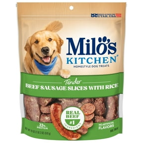 Milo’s Kitchen Beef Sausage Slices With Rice Dog Treats, 18 oz Bag