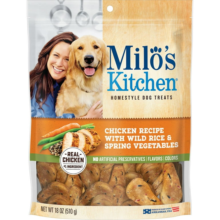 Milo s Kitchen Homestyle Dog Treats Chicken Recipe With Wild Rice Spring Vegetables 18 Ounce Bag Walmart