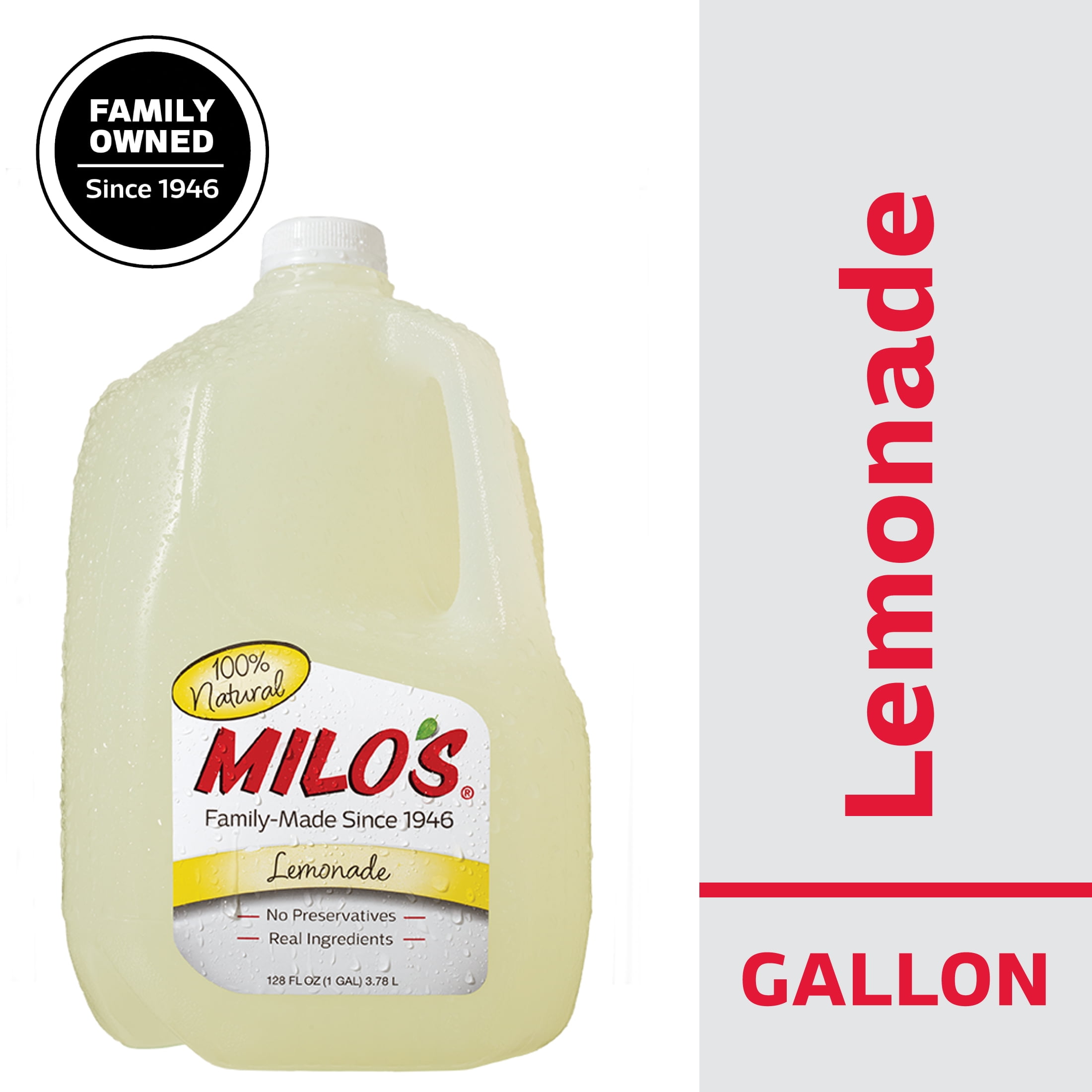Milo's Lemonade 100 Natural, 128 fl oz Jug Caffeine Free, No Added