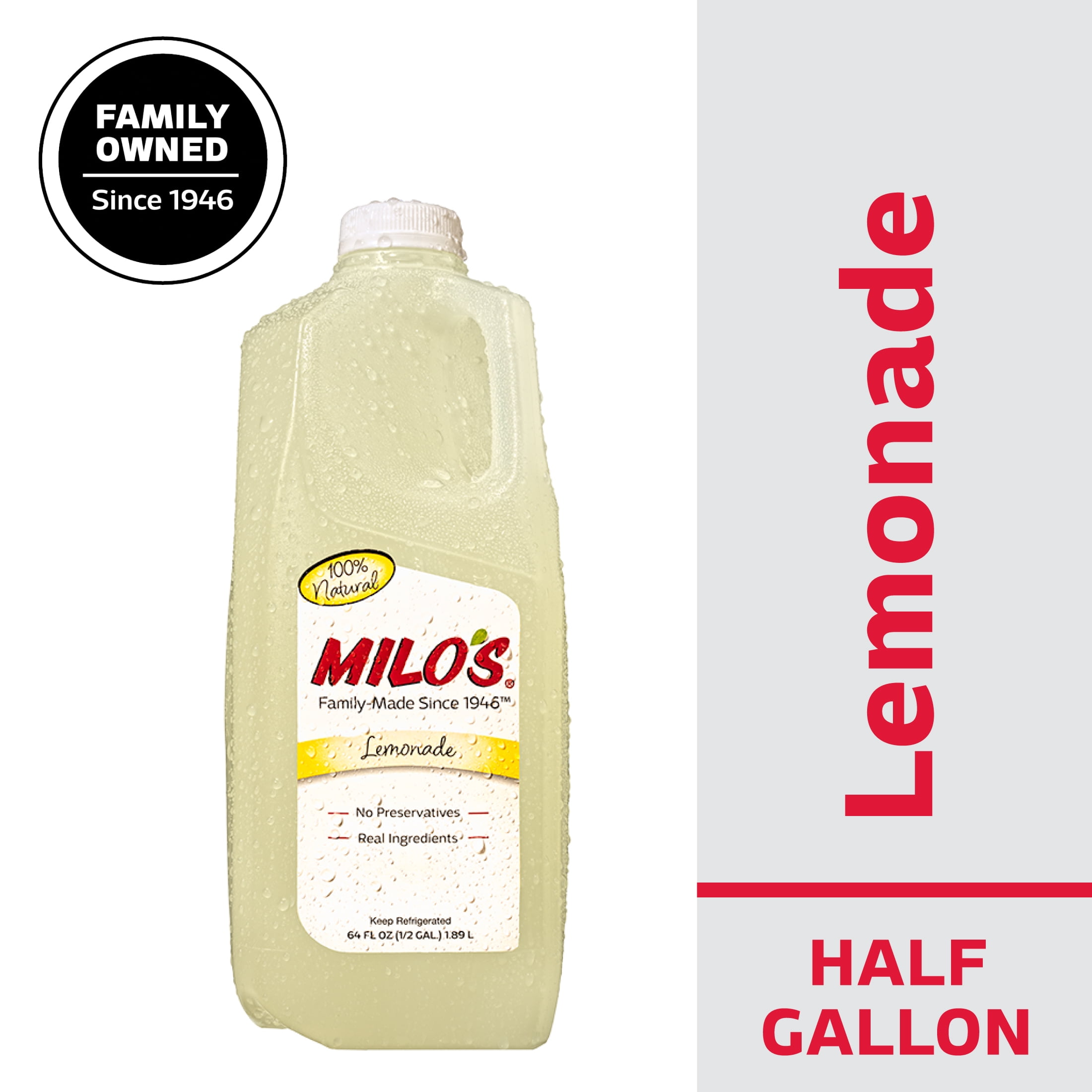 Milo's Lemonade Juice Drink Half Gallon, Fresh Brewed Refrigerated Lemonade, 64 fl oz Jug