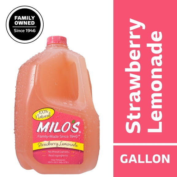 Milo's Strawberry Lemonade, Refrigerated Juice Drink, 128 fl oz Gallon, 100% Natural, No Preservatives, Made Fresh Daily