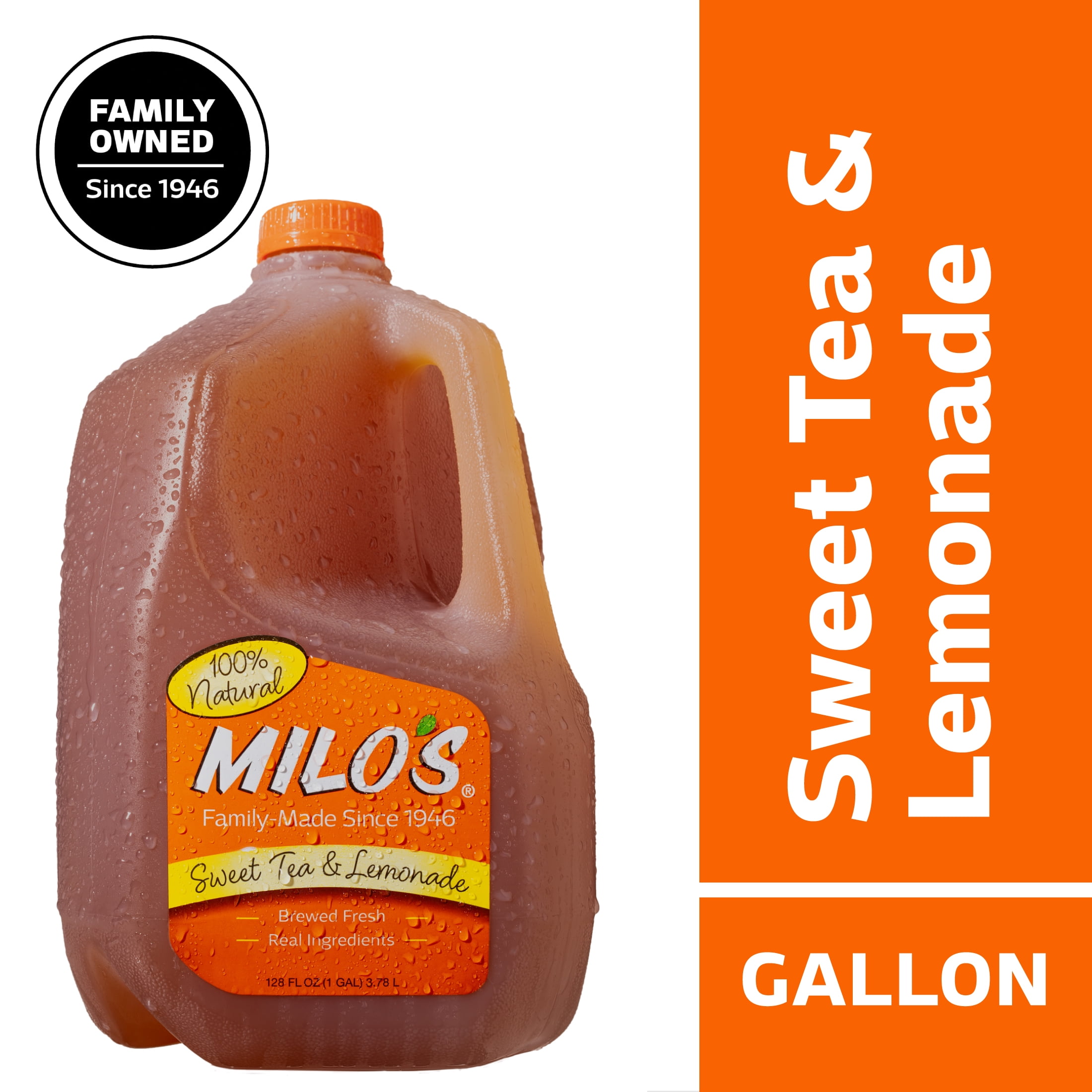 Milo's Sweet Iced Tea and Lemonade, Half and Half, 100% Natural, 128 fl oz