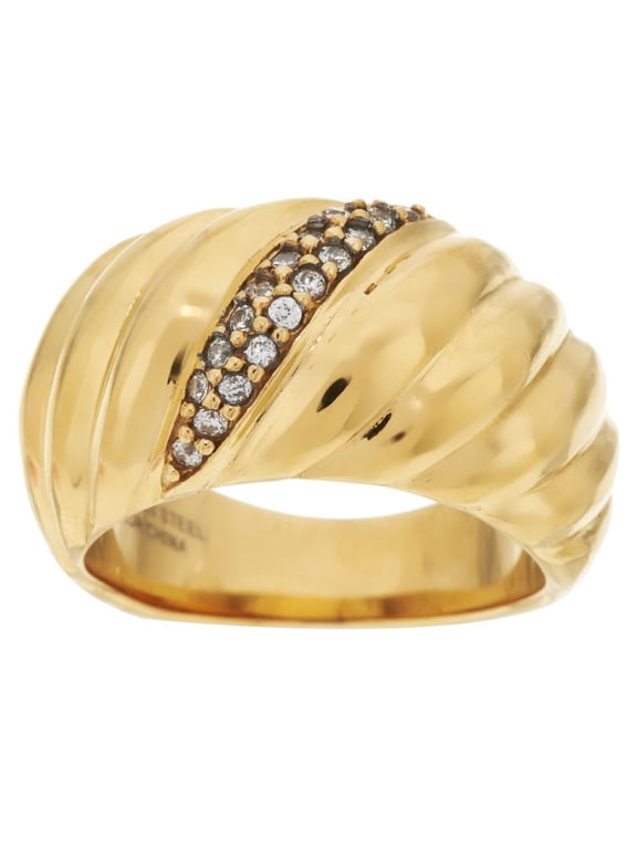 Stainless Steel Goldtone Tapered Ring, Size 7