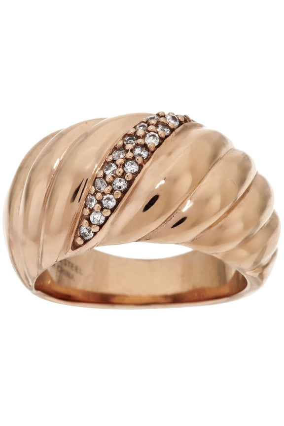 Stainless Steel Rose Goldtone Tapered Ring, Size 9