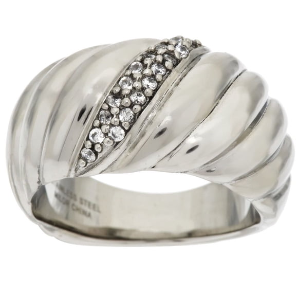 Milor Italy Stainless Steel Silvertone Tapered Ring, Size 5