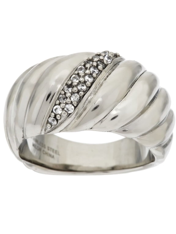Stainless Steel Silvertone Tapered Ring, Size 5