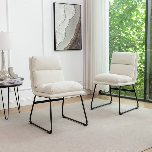 Milos Contemporary Upholstered Dining Chairs, Set of 2, Vanilla White - Faux Leather - Versatile & Cozy Solution - Leisure Areas, Offices, Study Rooms - Modern Elegance