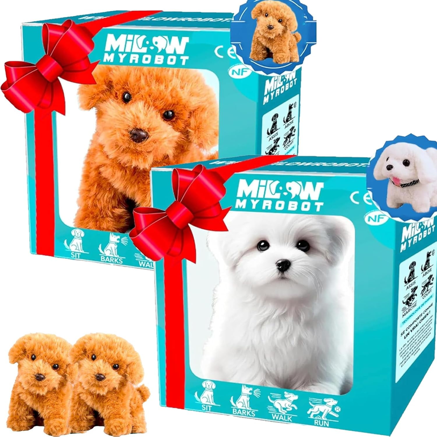 Milow - My Realistic Robot Puppy, Milow Robot Puppy, Plush Toy Dog Robot Puppy - Walking, Barking, Tail Wagging, Walking Dog Toy (2Pcs-Mix)