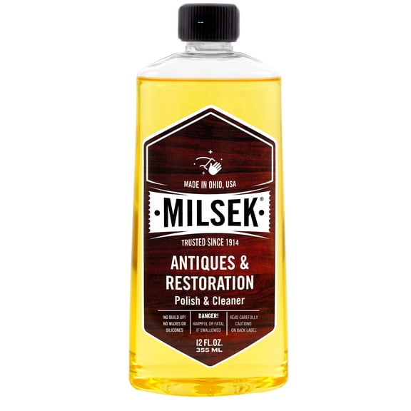 Milsek Antiques & Restoration Wood Polish & Cleaner with Lemon Oil, 12 oz
