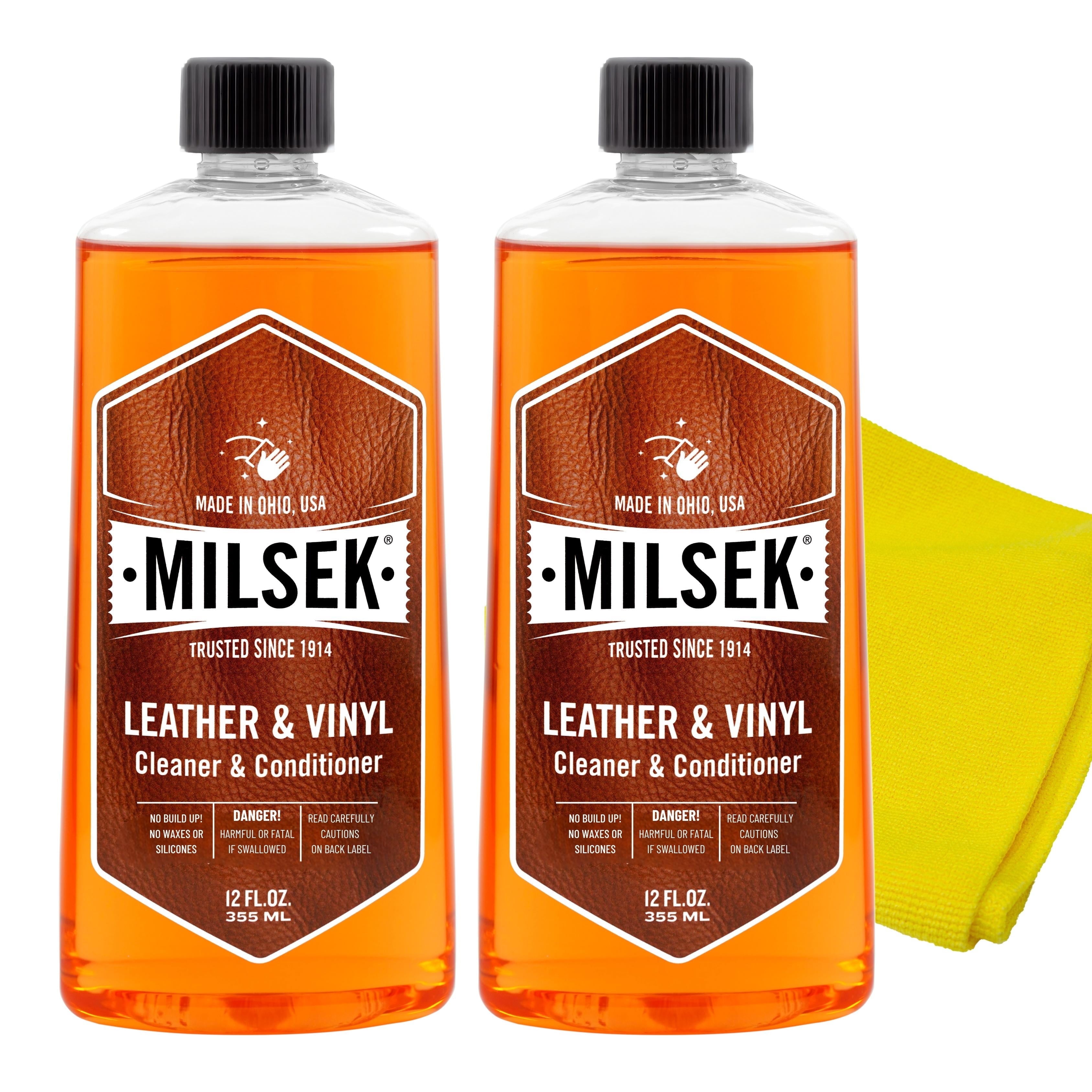 Milsek Leather & Vinyl Cleaner & Conditioner, 12-Ounce, 2 bottles with Microfiber Towel