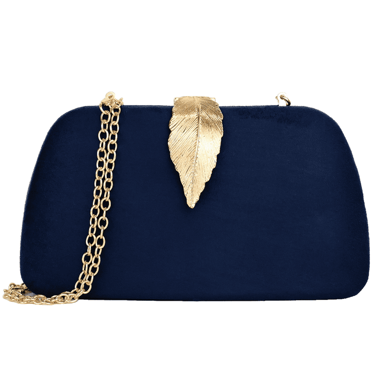 Suede Clutch Navy Blue Clutch Evening Bags Blue Faux Suede Chain