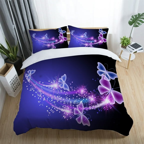 Milsleep Butterfly Painting Home Textiles Purple Highend Duvet Cover Set Bedding Cover Suit,Twin(68'' x 86")