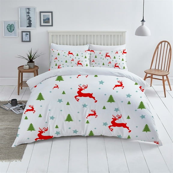 Milsleep Christmas Deer Printed Duvet Cover Set Modern Home Textiles Bedding Cover Set,Queen (90"x90")