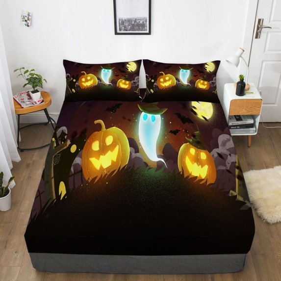 Milsleep Halloween Painting Polyester Bedding Sheets Fashionable Bedclothes Festival Gift,Twin (39"x75")