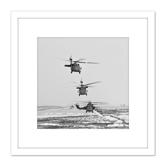 Miltary USA Army UH-60 Black Hawk Helicopters Photo 8X8 Inch Square Wooden Framed Wall Art Print Picture with Mount
