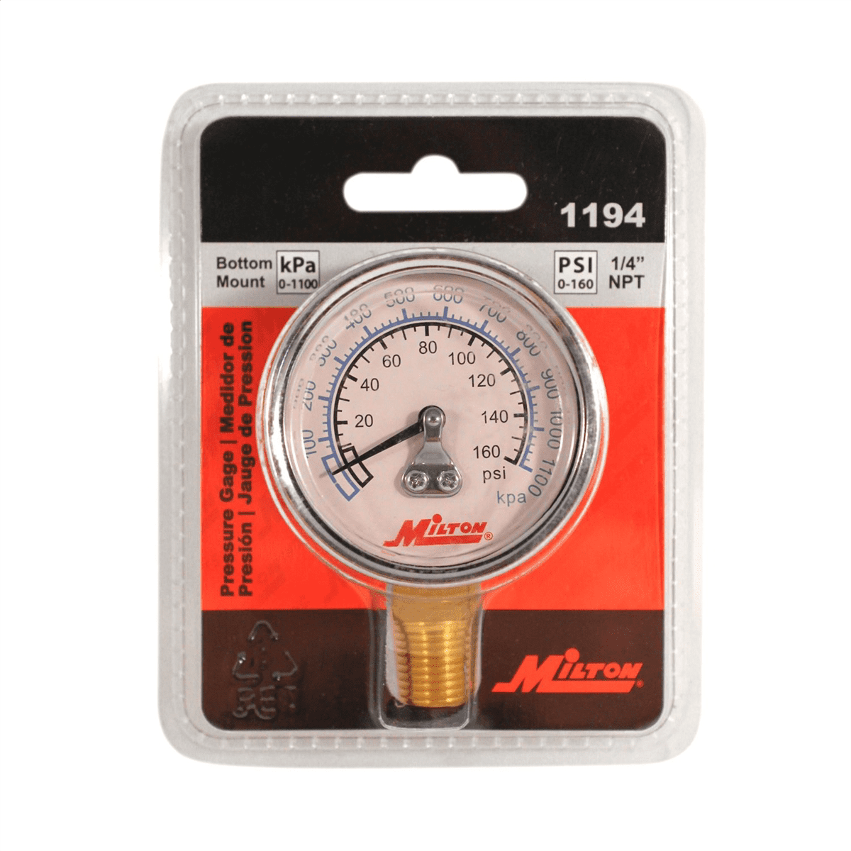 Milton 1194 1/4" NPT Pressure Gage