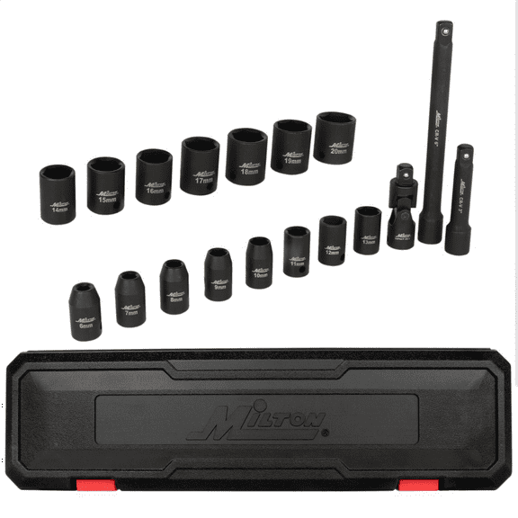 Milton Industries 18pcs 3/8 Dr. 6-20MM Shallow Socket Set