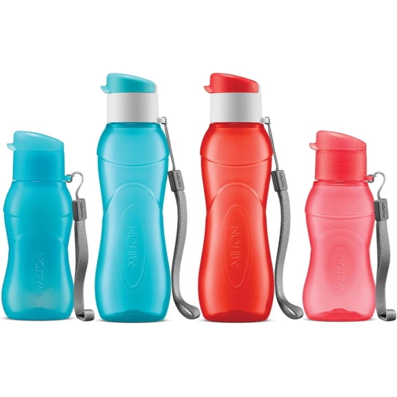 Milton 4-Pack Kids Water Bottles, 6 & 12 oz Leak-Free Flip Lid Sport Bottles, Red/Blue