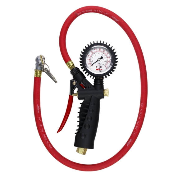 Milton 573A Pro Analog Pistol Grip Inflator Gauge - 36" Hose and Ball Chuck w/Clip - 230 PSI