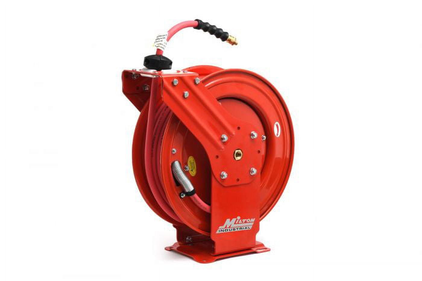 Milton Air Hose Reel w/ Auto- Retractable Steel Dual Arm, 3/8" MNPT x 50 ft. Hybrid Rubber Hose - 300 Max PSI
